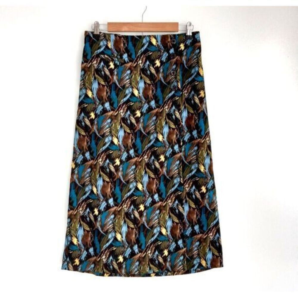 Christopher & Banks Women SZ 4 Brown/Teal Floral Moleskin A-Line Maxi Skirt NWOT